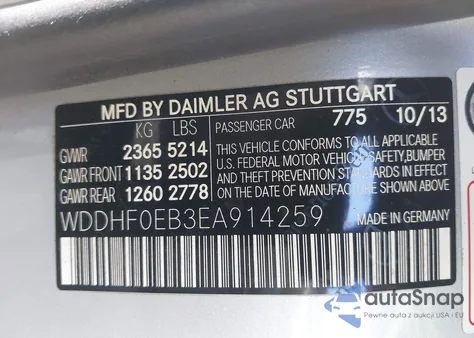 2014 Mercedes-Benz E 250 Bluetec z USA, uszkodzony, nr VIN WDDHF0EB3EA914259